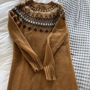 J. Crew Brown Long Sleeve Dress with Black and White Pattern